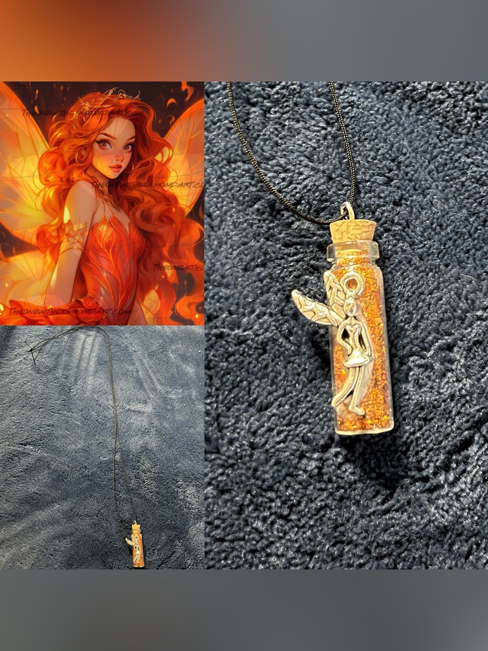 Fiery Copper Fairy Potion Glitter Bottle Necklace w/ Pendant